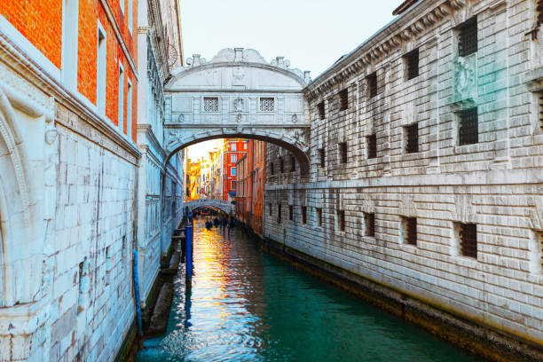Bridge of Sighs in Venice, 17th century architecture. Scenic canal with a charming bridge crossing over the water