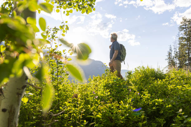 istock Senior man hikes in meadow 2161685960