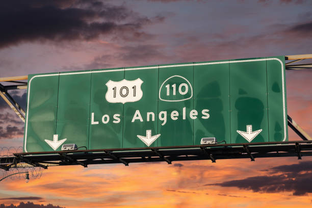 istock Los Angeles 101 and 110 Freeway Sign Sunset 2161686057