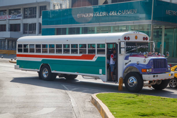 Long and colorful typical bus in Panama City