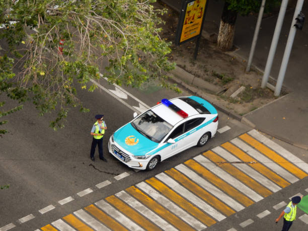07/06/2019 - Almaty, Kazakhstan - Police block the road in Almaty during anti-government protests.