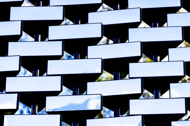 Abstract background with shiny metal plates, background with copy space, full frame horizontal composition