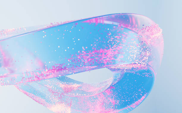 istock Transparent glass geometry with flowing particles, 3d rendering. 2161692202
