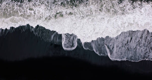 istock Waves on Black Sand Beach Shot from Above - Vik, Iceland 2161693873