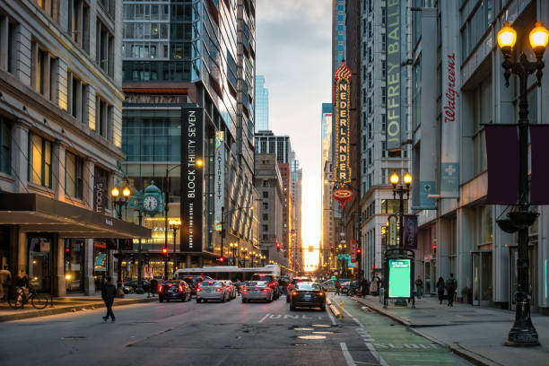 istock Downtown Chicago Loop Illinois USA Sunset Entertainment 2161699552
