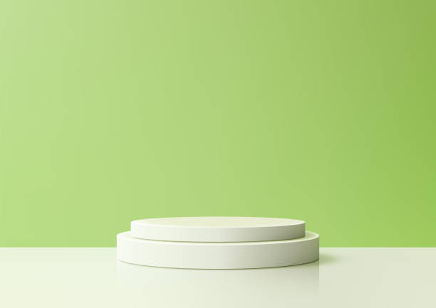istock Minimal 3D White Podium with Green Wall Background, Perfect for Modern Product Display, Mockup, Showcase 2161707901