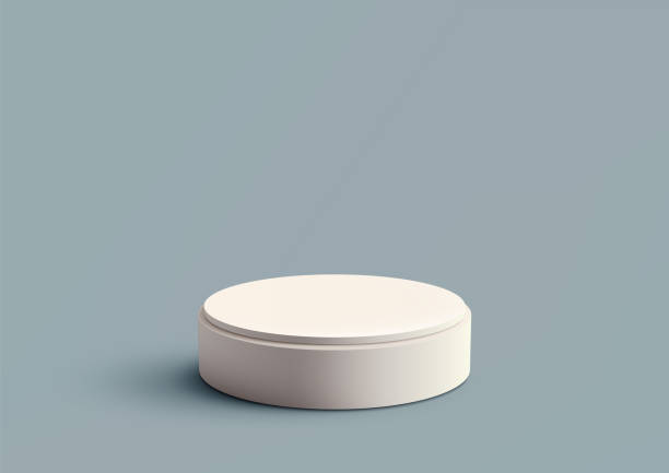 istock Modern 3D Cylinder Podium in Minimal Style, White Podium on Blue Background for Product Display, Perfect Mockup for Showcase 2161707911