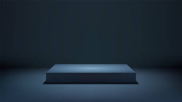 istock Elegant 3D Blue Podium in Dark Room with Spotlight: Ideal for Contemporary Product Display, Mockup 2161707931