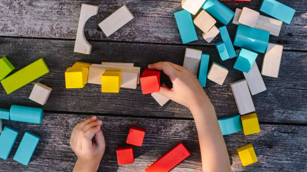 istock Educational children's blocks for playing on the table 2161711580