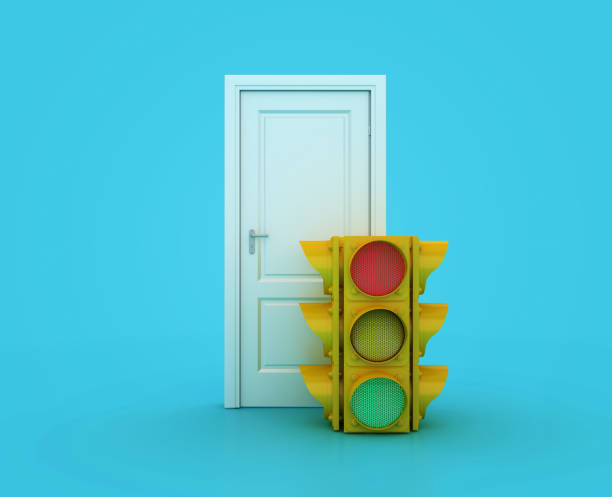 istock 3D Traffic Light with Closed Door 2161715239