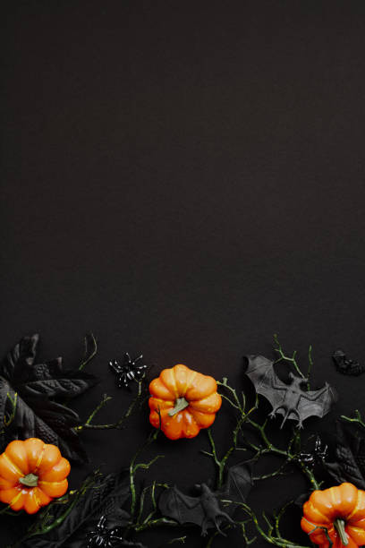 istock Halloween-themed backdrop with vibrant mini pumpkins, dark leaves, and spooky decor including bats and spiders. Perfect for seasonal promotions and graphic designs. 2161719788