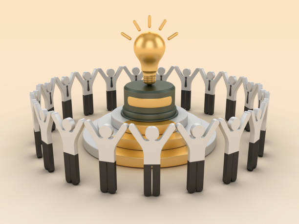 istock Light Bulb on Trophy with Pictogram People Teamwork 2161720171