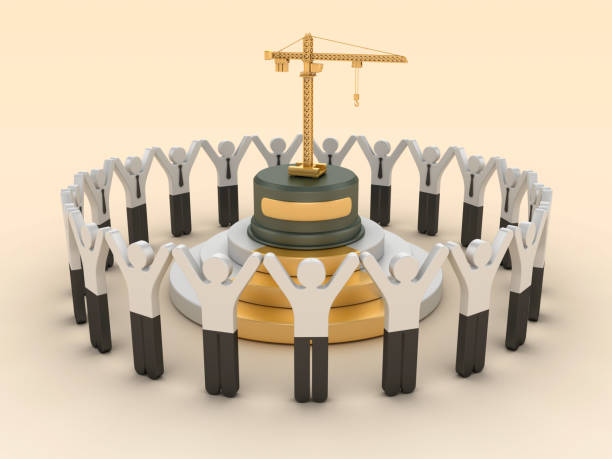 istock Crane on Trophy with Pictogram People Teamwork 2161720178