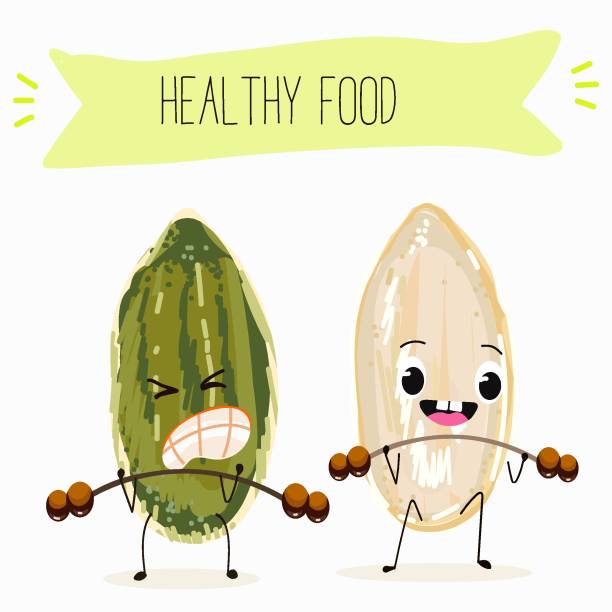 istock Cute pumpkin seeds, characters, funny vegetables, nuts, with different activities, outdoor, sports, musical instrument. 2161720401