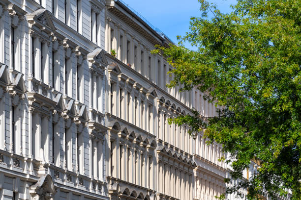 istock Tree in front of old residential buildings 2161722652