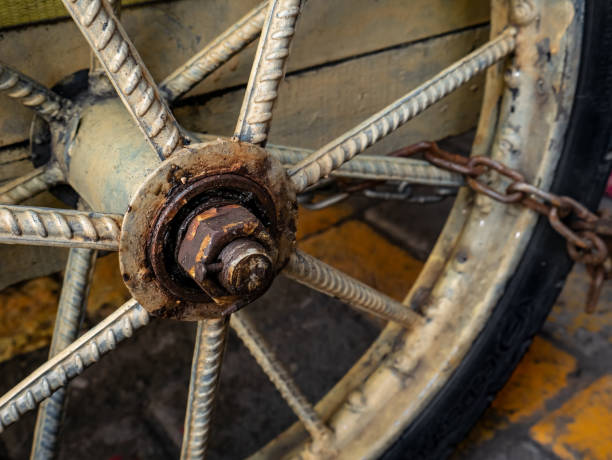 Cart axles with dried grease and rusty bolts