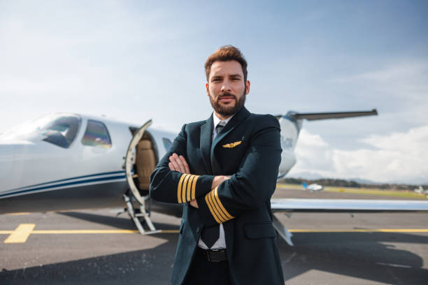 istock Confident Pilot Standing in Front of Private Jet 2161728769