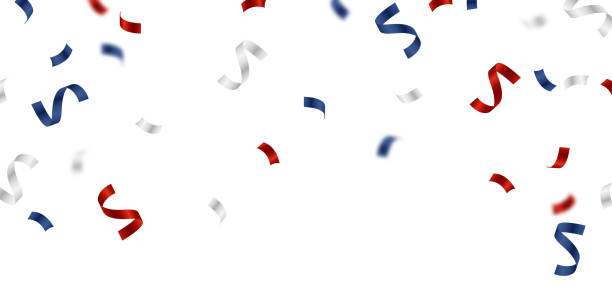 istock red and blue confetti background Spectacular zigzags descend in celebration. Festive decoration vector illustration 2161731036
