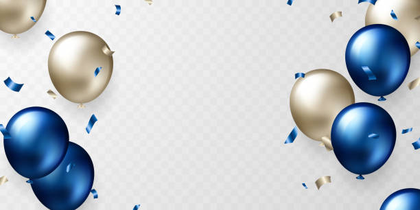 istock Golden and blue 3D balloon design background vector banner template beautiful illustration 2161731073