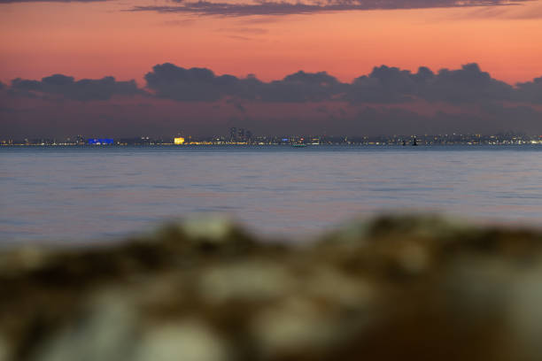 Sun is setting over by the sea.Istanbul - Turkey.