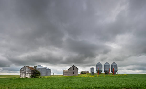 istock Grain Bins and Old Abandoned House near Plato 2161744620