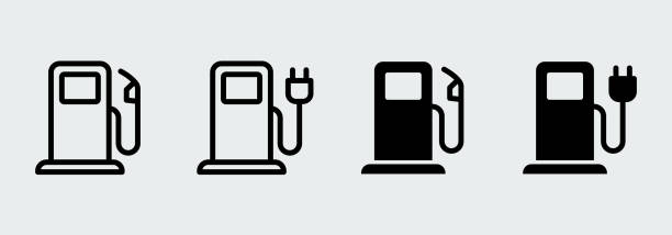 kuvapankkikuvitukset aiheesta kaasu- ja sähkölatausaseman kuvakejoukko. bensiiniasema. auton lataus. öljypumppu. polttoaine- tai bensiinisymbolit. electro-auton kuvakkeet - elektro