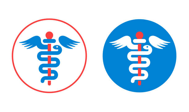 Caduceus Healthcare Medical Snake Staff Symbol Icon Modern medical caduceus snake healthcare line icon symbol design element. paramedic stock illustrations