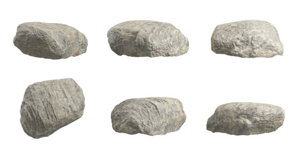 istock Nature rock realistic set isolated white backgrounds 3d illustration 2161763219