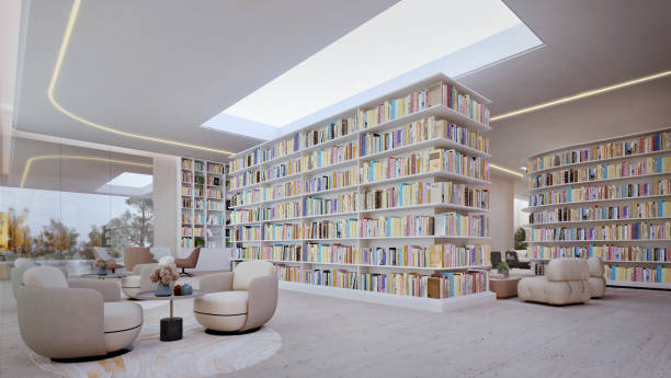 istock Modern Library with skylight and colorfull books.3d rendering 2161766430