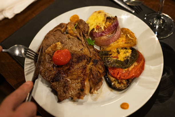 Closeup of Argentinian beef steak with vegetables - Buenos Aires - Argentina