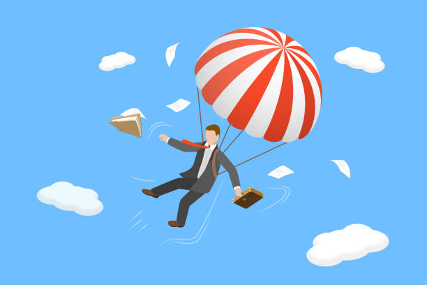 illustrations, cliparts, dessins animés et icônes de illustration vectorielle plate isométrique 3d d’un projet risqué - saut parachute