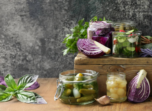 istock various homemade pickles, cucumbers, cabbage, olives 2161775681