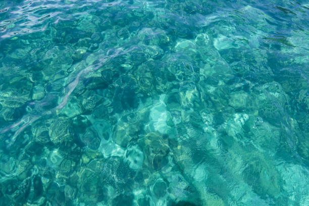 istock Blue water with ripples on the surface. Defocus blurred transparent blue colored clear calm water surface texture with splashes and bubbles. Water waves with shining pattern texture background. 2161788386