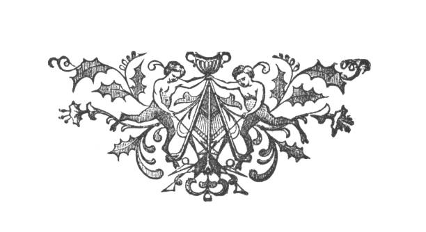A vintage antique engraving illustration, of a pair of Satyrs holding a chalice in a floral design, from the book Our Living World, A Natural History, published 1885.