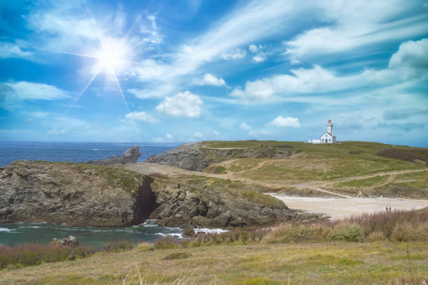 Belle-Ile in Brittany, the lighthouse of the Pointe des Poulains, typical monument