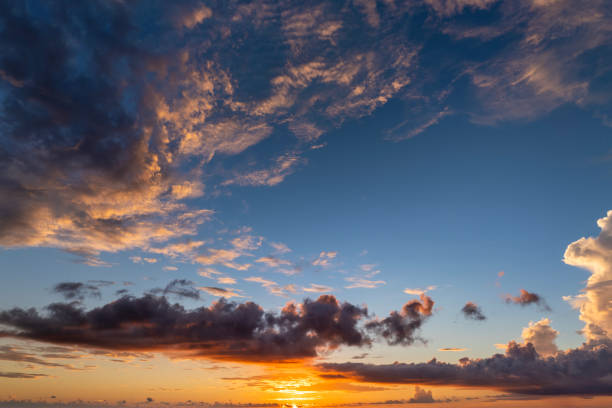 istock Evening sunset sky with colorful clouds. Panoramic skyscape 2161790552