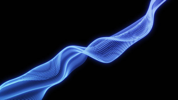 istock Abstract Blue Wavy Lines on Black Background 2161791127