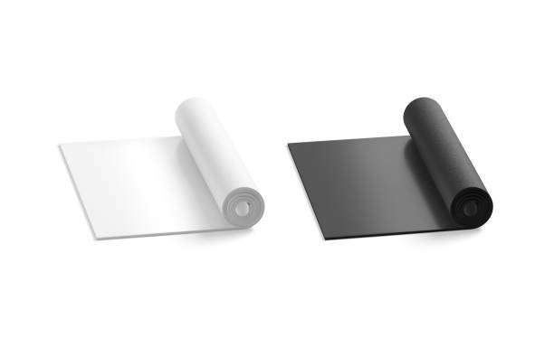 istock Blank black and white rolled yoga mat mockup, half-turned view 2161797642
