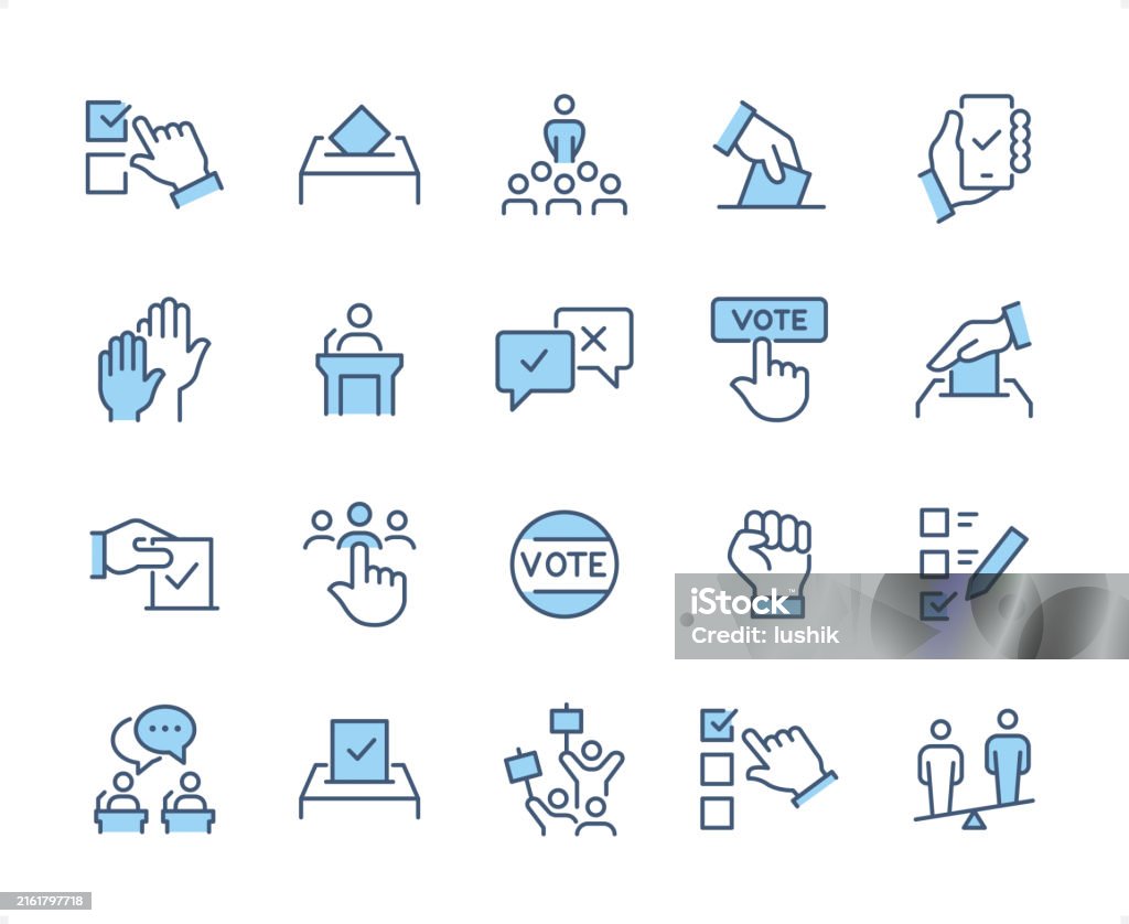 Elections icon set. Editable stroke weight. Pixel perfect dichromatic icons. - Royalty-free Pictogram vectorkunst Elections icon set. Editable stroke weight. Pixel perfect dichromatic icons. - Royalty-free Pictogram vectorkunst