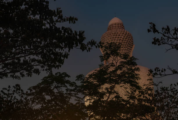 A picture of the large Phuket Big Buddha statue, at night.