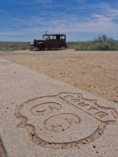 Route 66 emblem on concrete curb