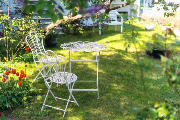 istock White patio table and chairs in a sunny backyard 2161803707