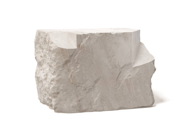 istock Stone wall, stone slab for display product. Beige stone podium isolated on white background. 2161804980