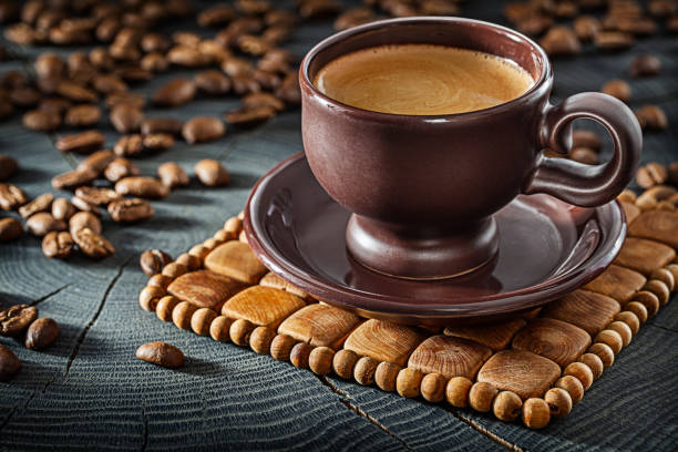 Brown Cup With Coffee Close Up View