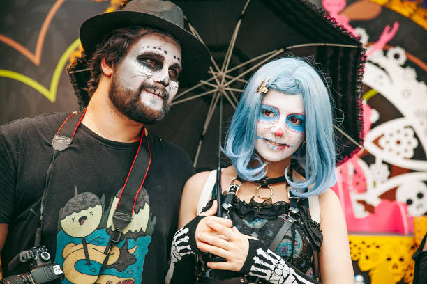 Moscow, Russia, 29 June 2018. A young couple in costumes on the Mexican Day of the Dead