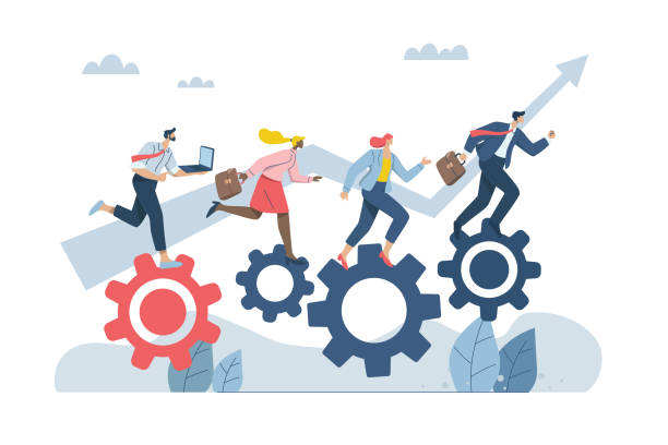 istock Driving the concept of efficient work processes in business organizations, Successful teamwork, Team cooperation helps mission success, Teamwork helps drive the gears together. Vector design. 2161816859