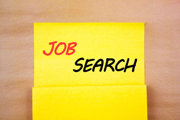 JOB SEARCH text, caption, note with header. Job Search sticker with text, concept.