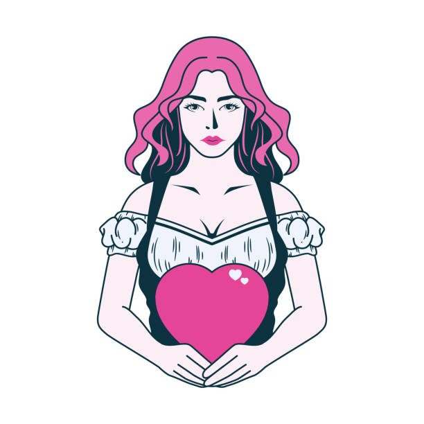 istock girl with pink heart on a white background 2161827329