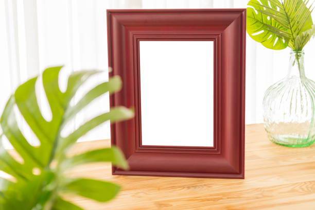 Empty photo frame and plant in a pot mock up
