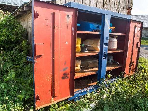 istock Red and Blue Metal Storage For Farm Machinery 2161831643